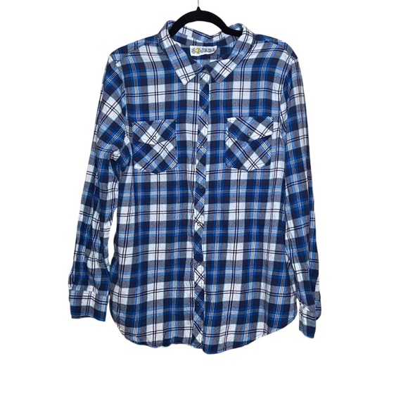 Sojara Michigan‎ Wolverines Blue Plaid Flannel Shirt Size Large Oversized - Picture 2 of 3